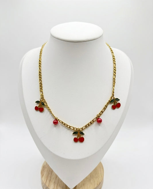 Three Cherries Charm Necklace