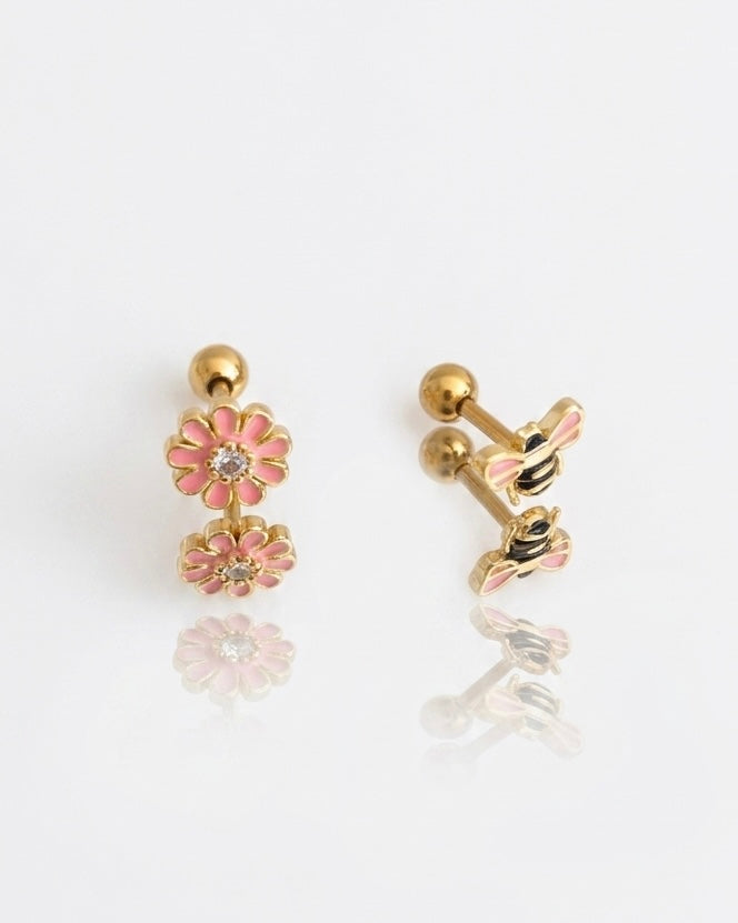 Flower & Bee Stud Earrings