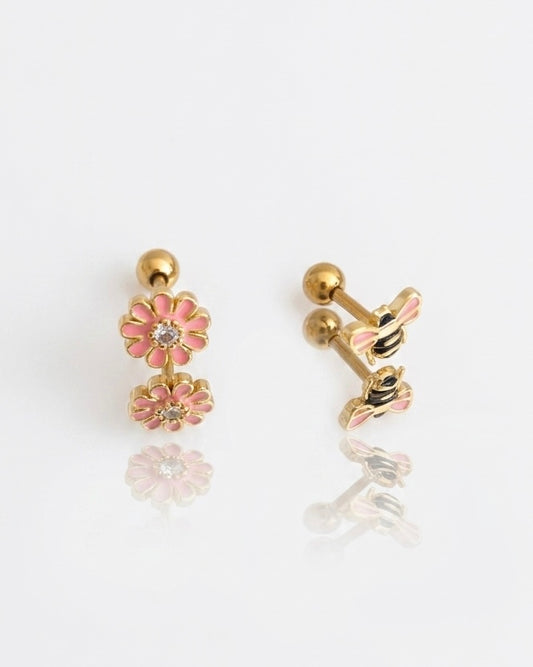 Flower & Bee Stud Earrings