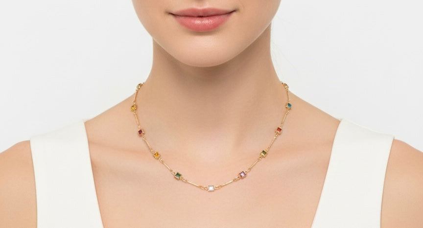 Multi Color & Gold Squares Necklace