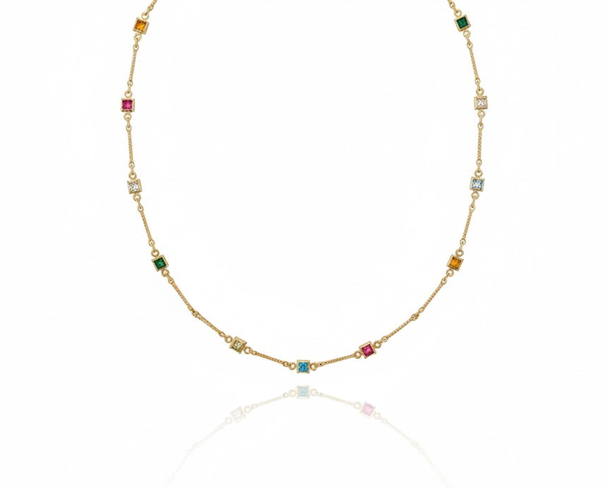 Multi Color & Gold Squares Necklace