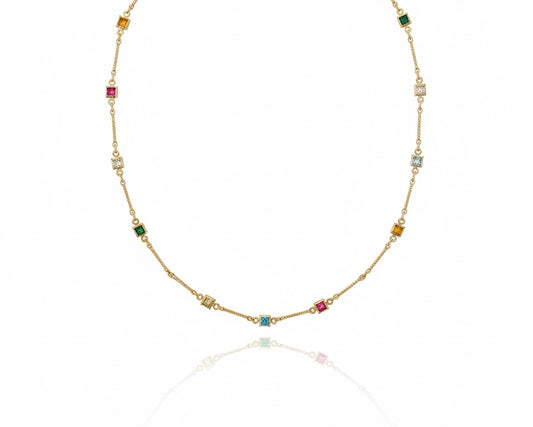 Multi Color & Gold Squares Necklace